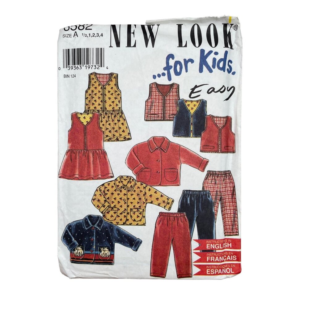 New Look Sewing Pattern 6582 Jacket Vest Dress Pants Kids Size 1/2-4